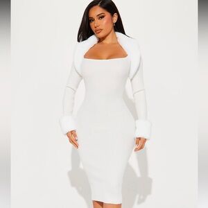 Fashion Nova Shilah Faux Fur Sweater Midi Dress Ivory